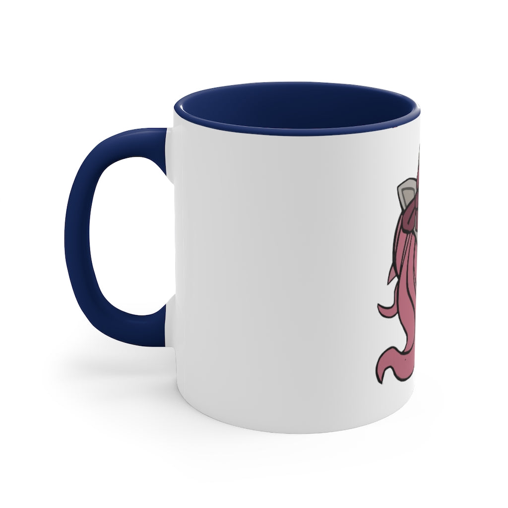 A vibrant pink unicorn accent coffee mug with a white exterior and pink interior, featuring a comfortable C-handle for easy gripping.