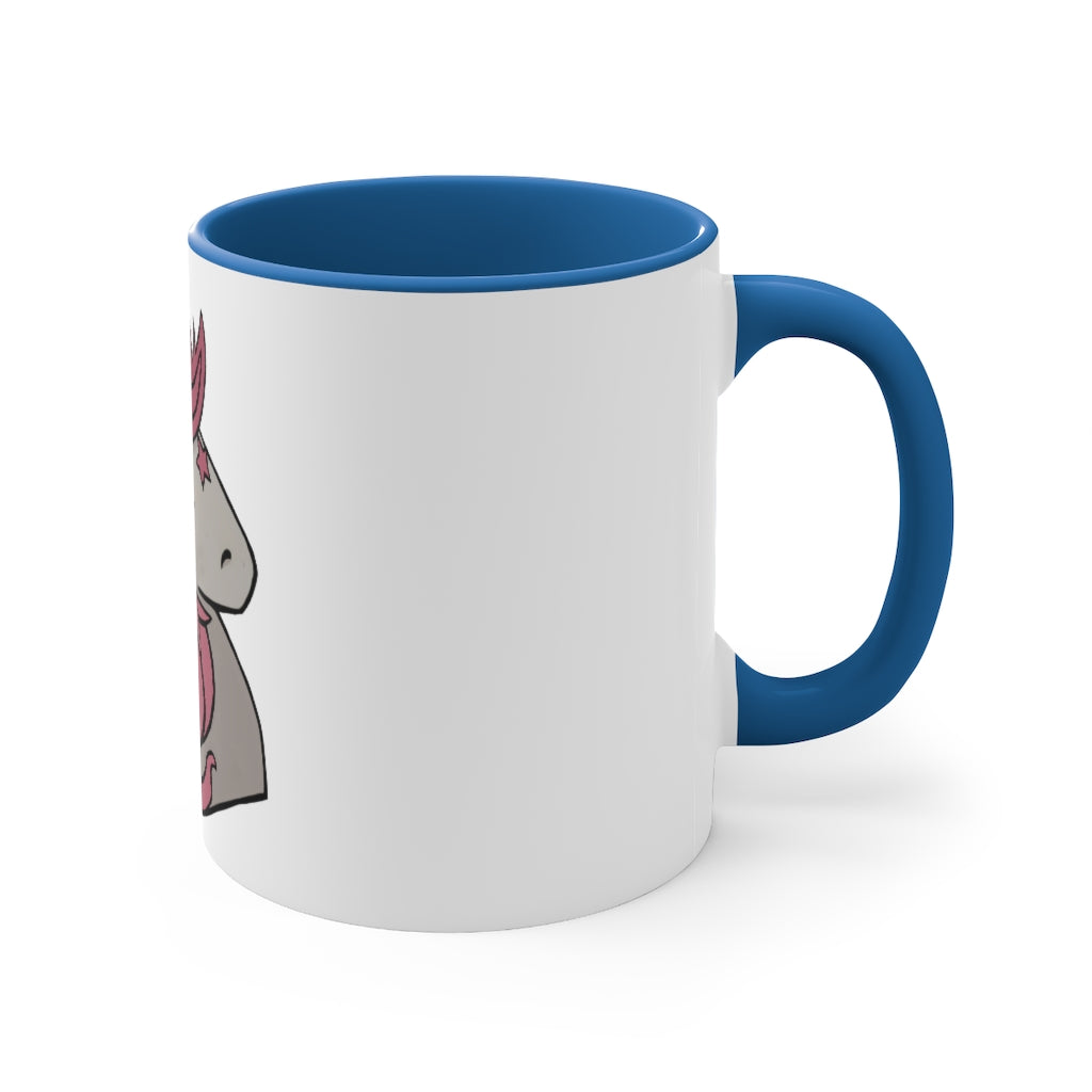 A vibrant pink unicorn accent coffee mug with a white exterior and pink interior, featuring a comfortable C-handle for easy gripping.