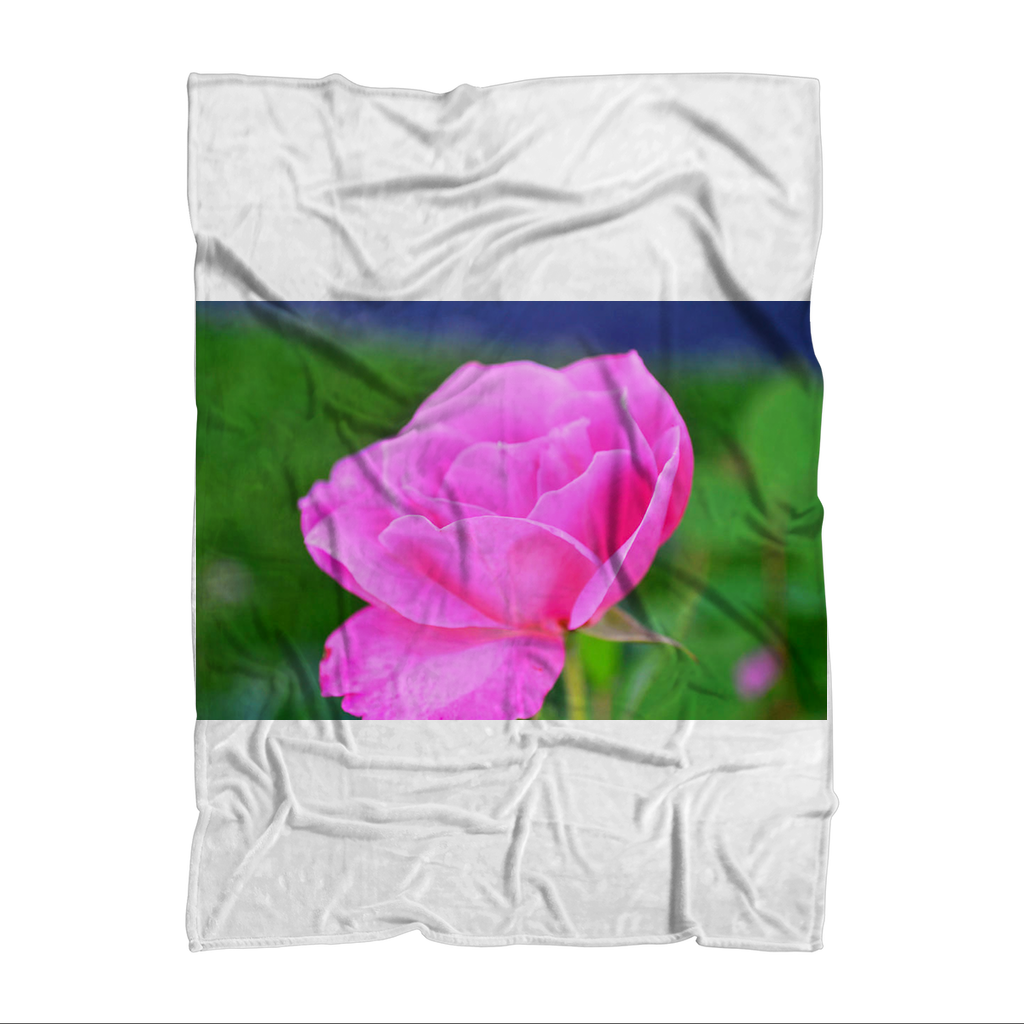 PinkFlower Sublimation Throw Blanket showcasing vibrant floral design on soft fleece fabric, perfect for cozying up.