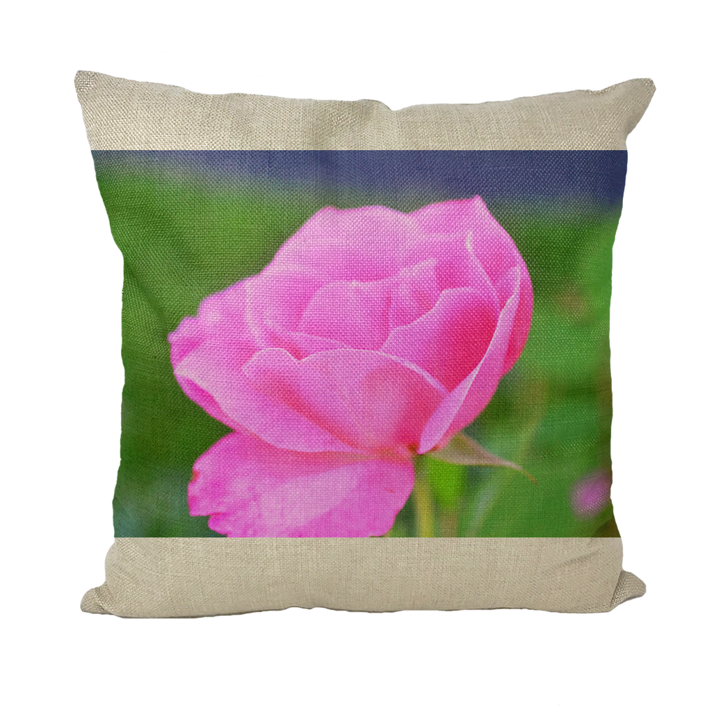 PinkFlower Throw Pillows featuring floral designs in various styles including linen, canvas, and suede, showcasing their vibrant colors and textures.