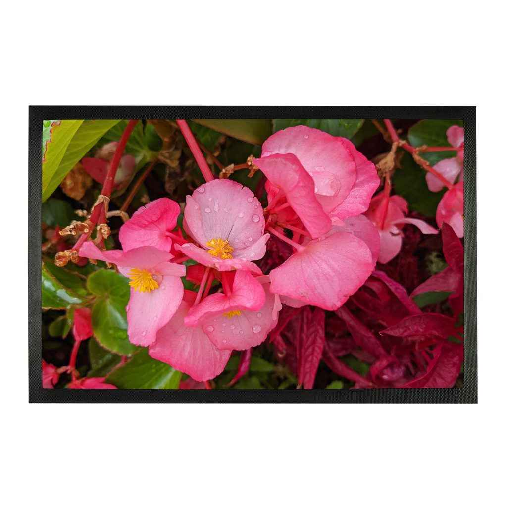 PinkFlowers Sublimation Doormat featuring vibrant pink flower design on a durable rubber base, perfect for home entryways.