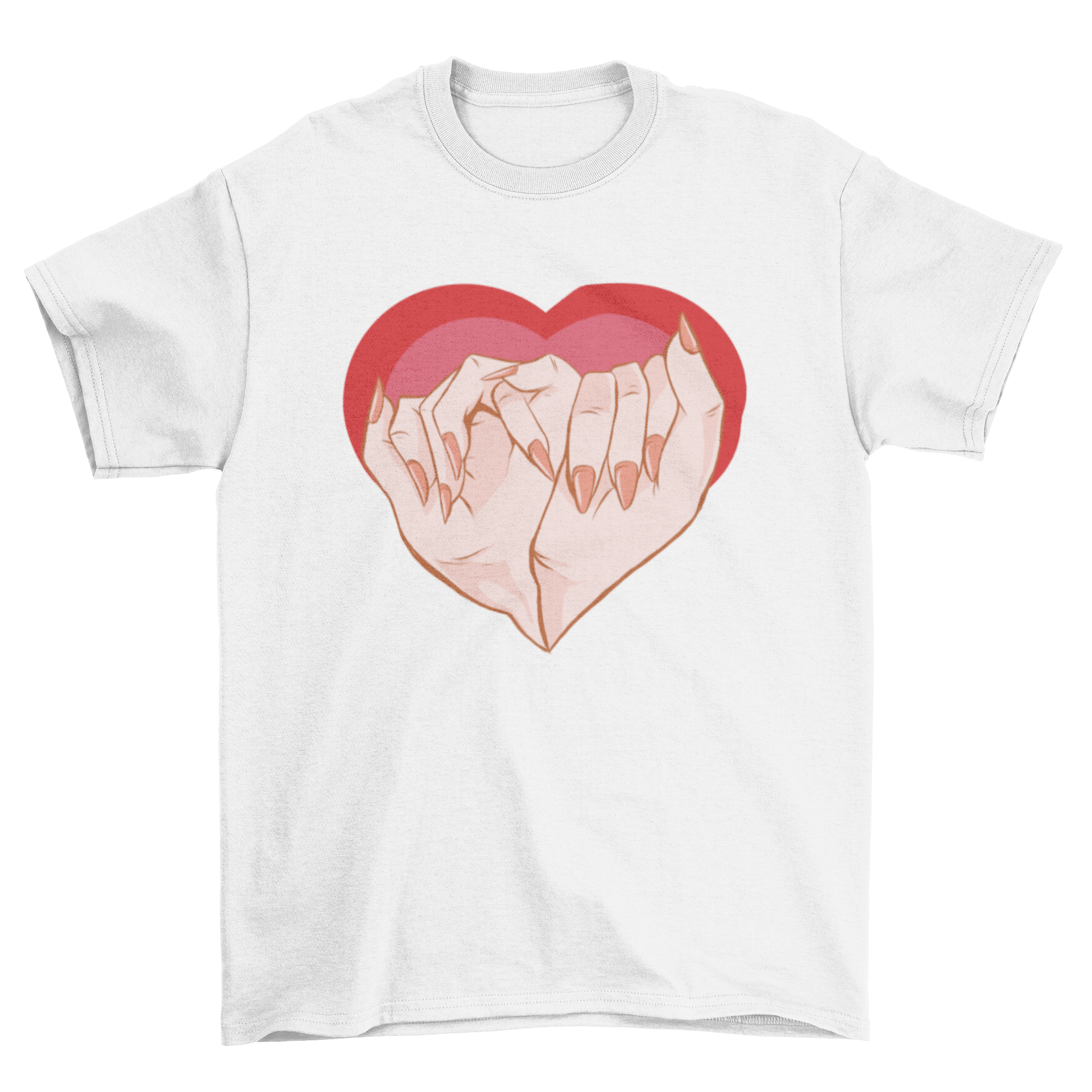 Pinkie Promise Love T-Shirt featuring two feminine hands making a pinky promise, forming a heart shape.