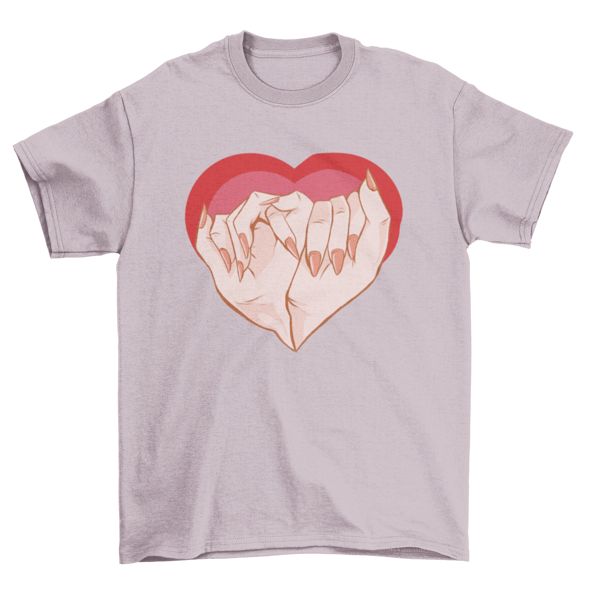 Pinkie Promise Love T-Shirt featuring two feminine hands making a pinky promise, forming a heart shape.