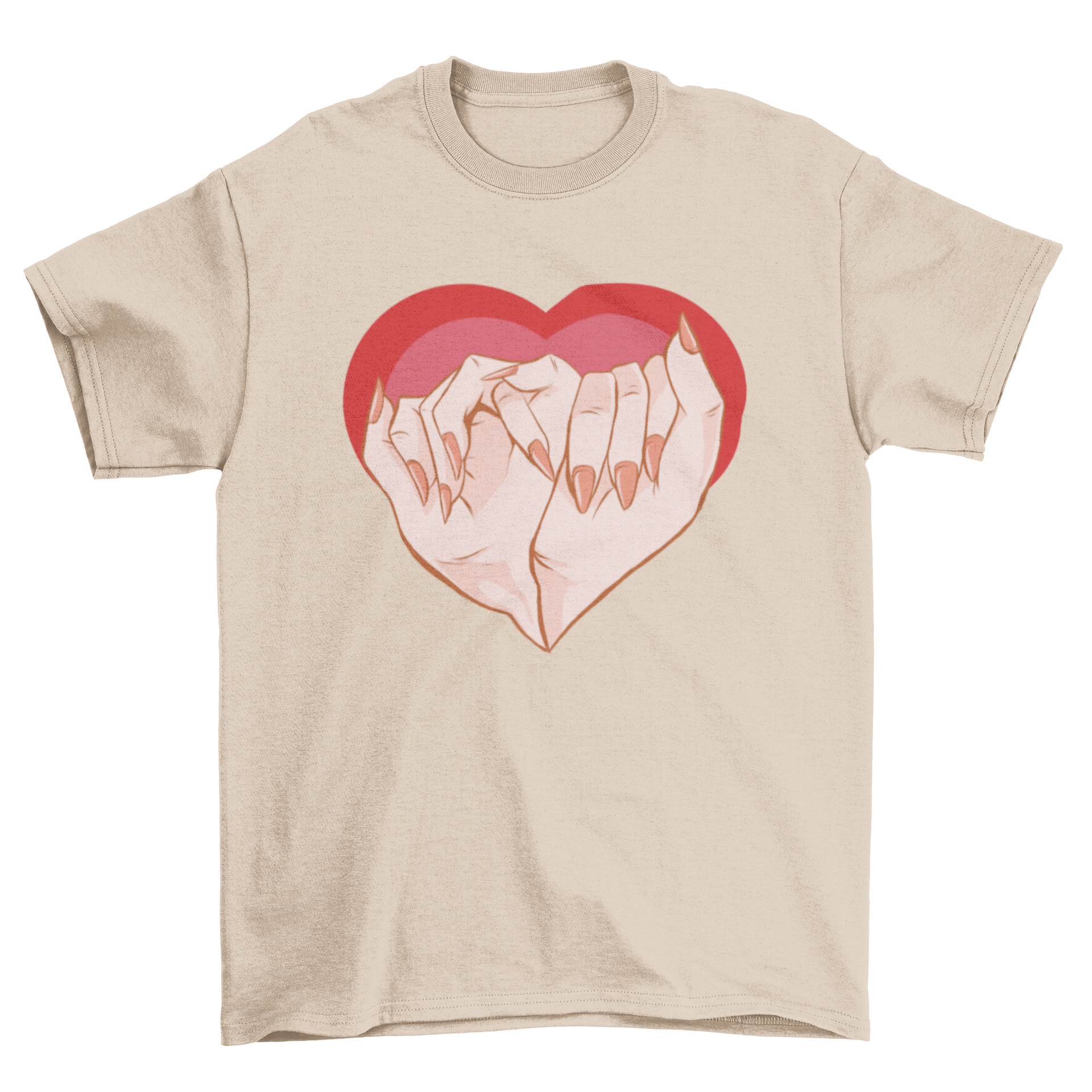 Pinkie Promise Love T-Shirt featuring two feminine hands making a pinky promise, forming a heart shape.