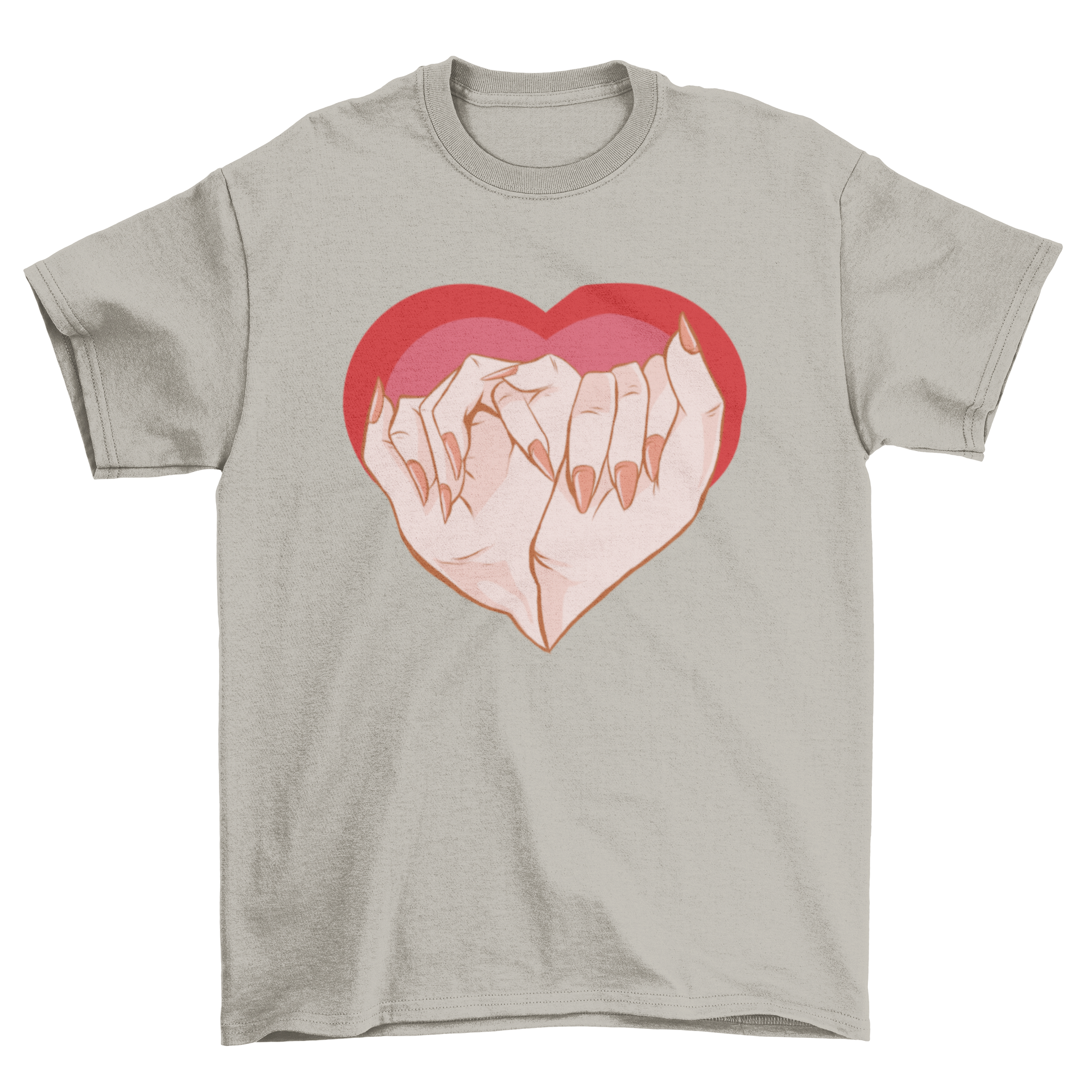 Pinkie Promise Love T-Shirt featuring two feminine hands making a pinky promise, forming a heart shape.