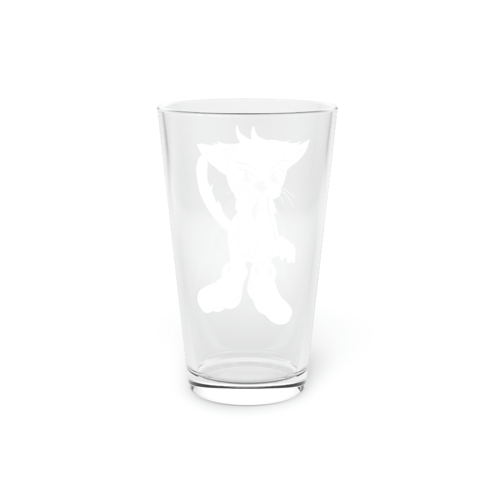 A clear 16oz pint glass showcasing its sleek design, perfect for custom printing and versatile use.