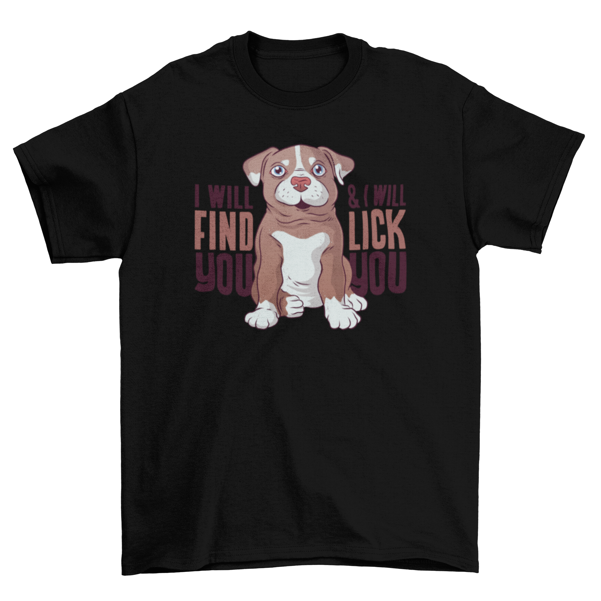 Cute cartoon pit bull puppy t-shirt with playful caption.