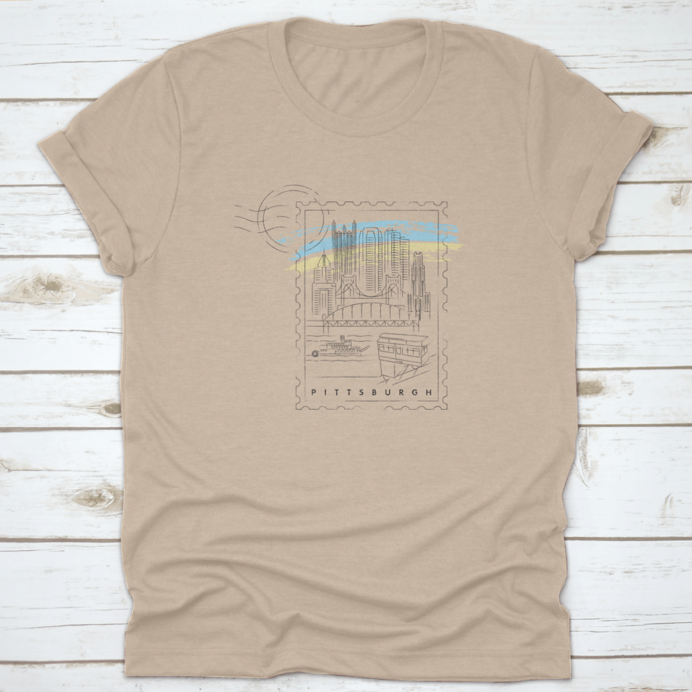 Pittsburgh Skyline Vector Illustration shirt featuring a unique design on a comfortable cotton fabric.