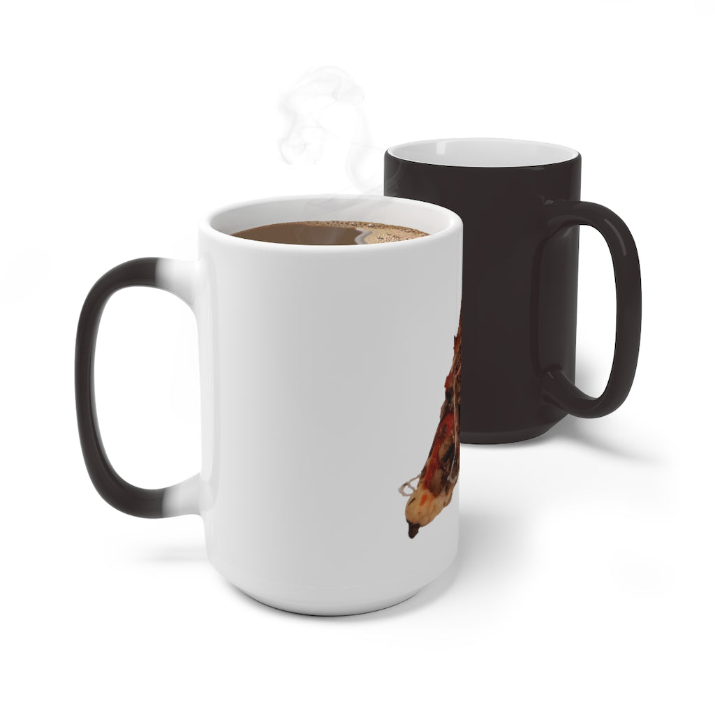 A whimsical Pizza Color Changing Mug showcasing its vibrant color transformation when filled with a hot beverage.