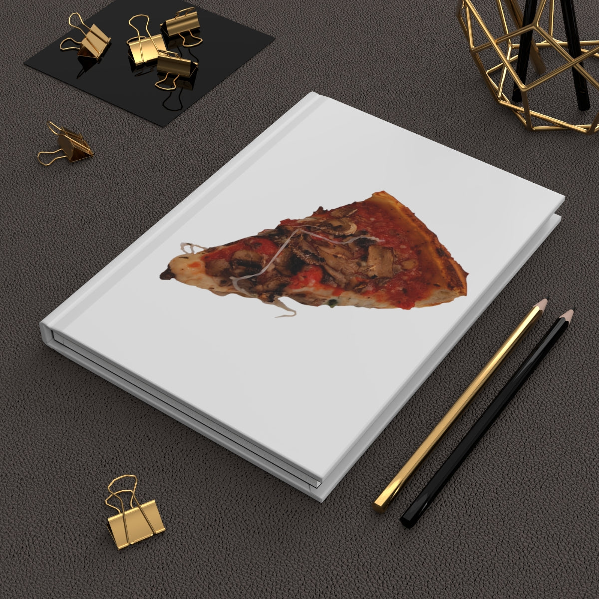 Pizza Hardcover Journal with customizable matte cover and lined pages, perfect for personal journaling.