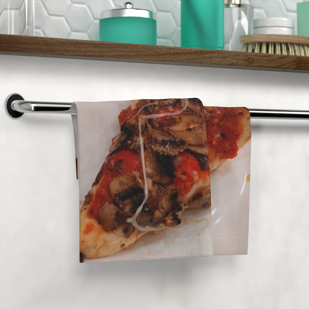 A colorful Pizza on Plate Face Towel featuring a vibrant pizza design on a soft polyester front and absorbent cotton back.