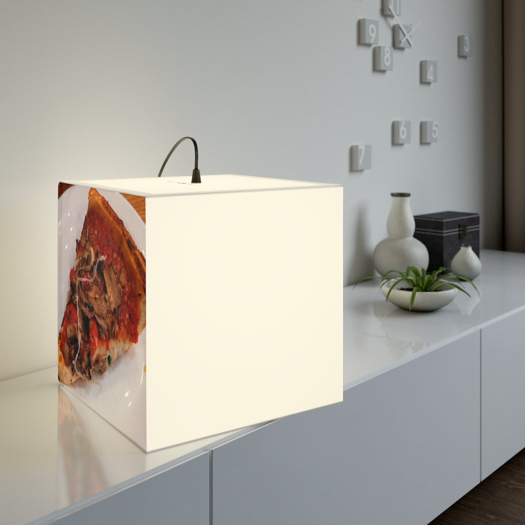 A stylish Pizza on Plate Light Cube Lamp showcasing its unique cube design and soft glow, perfect for indoor decoration.