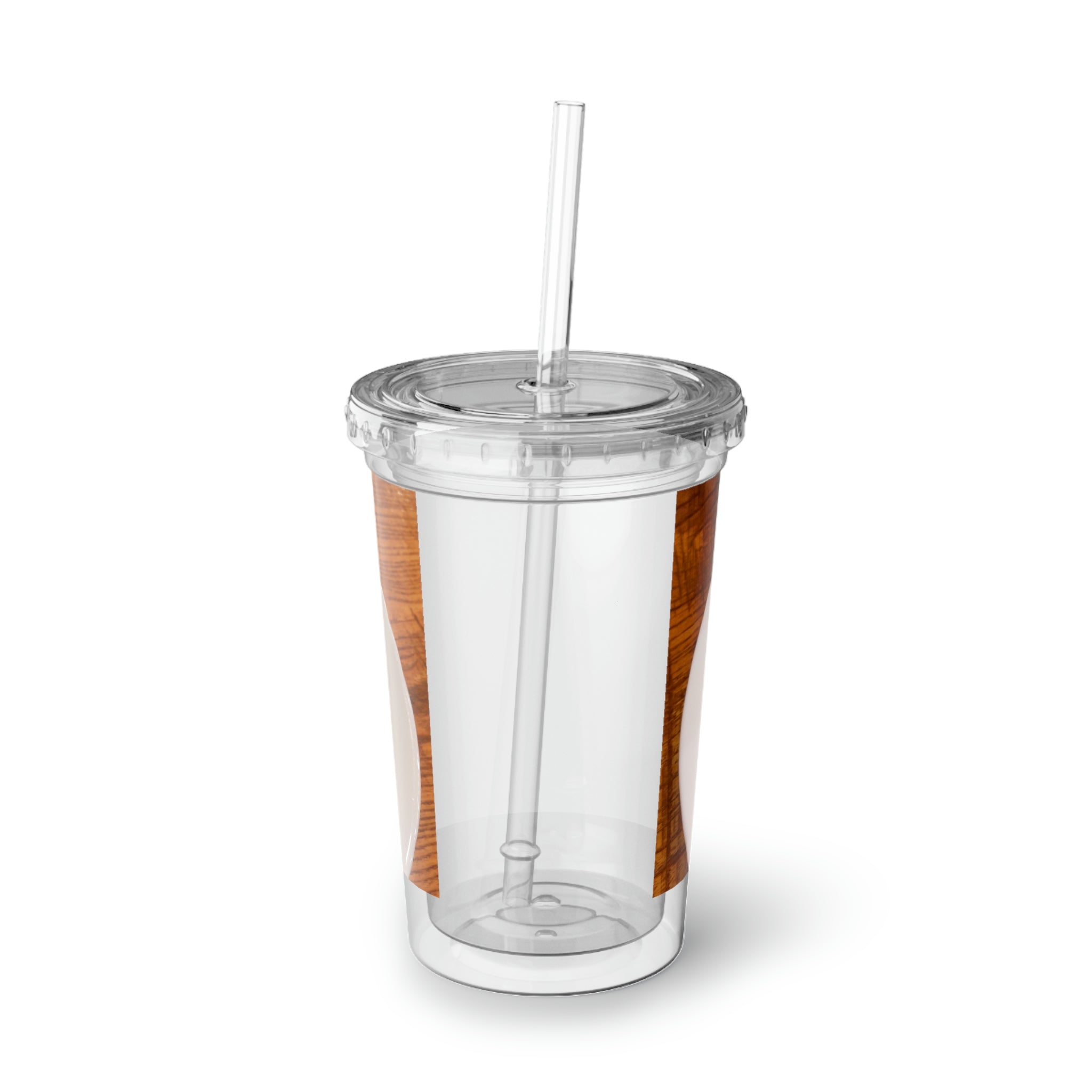 Pizza on Plate Suave Acrylic Cup with a sleek stainless steel design and a black screw-on cap, featuring a plastic straw.