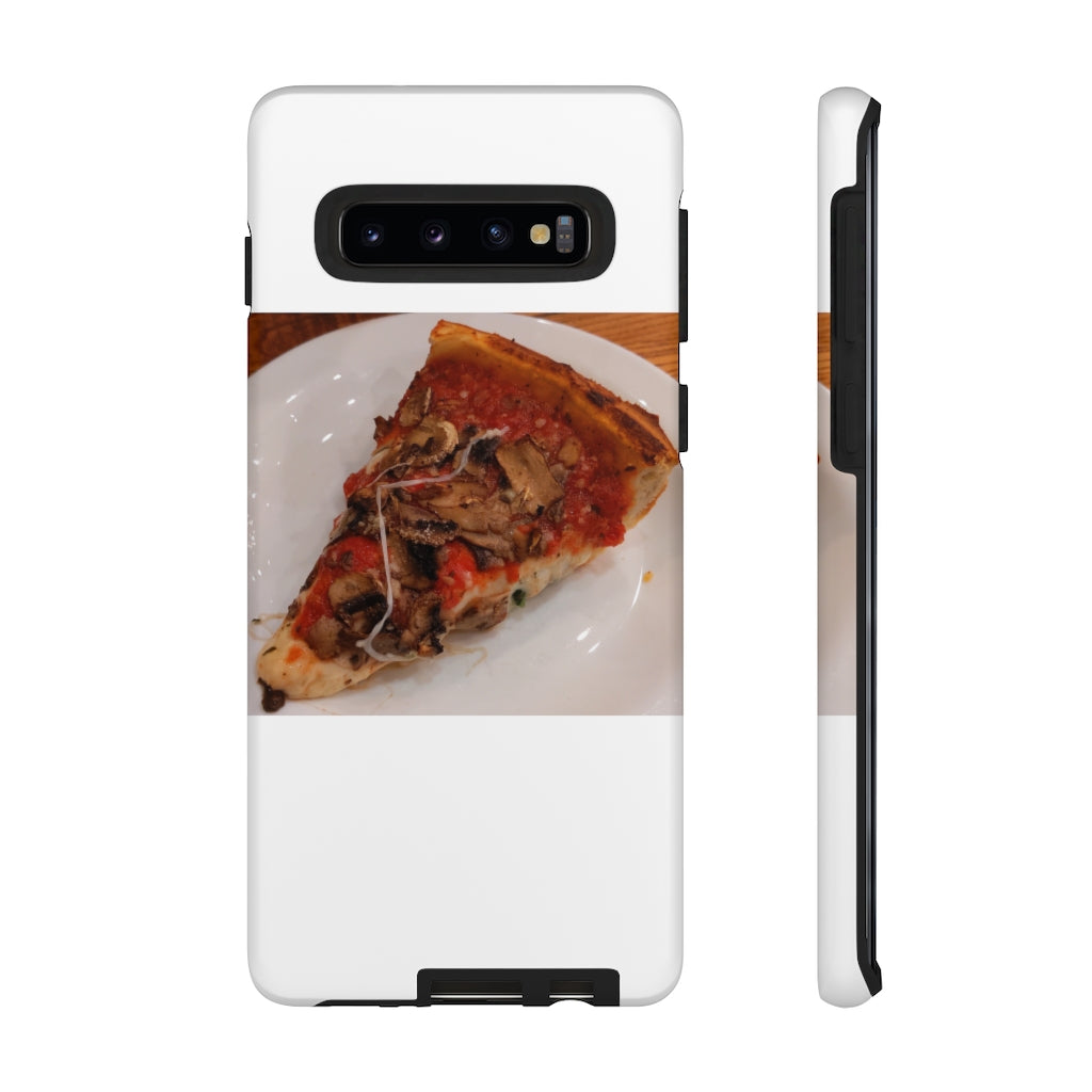 Pizza on Plate Tough Case featuring a vibrant pizza design with dual-layer protection for smartphones.