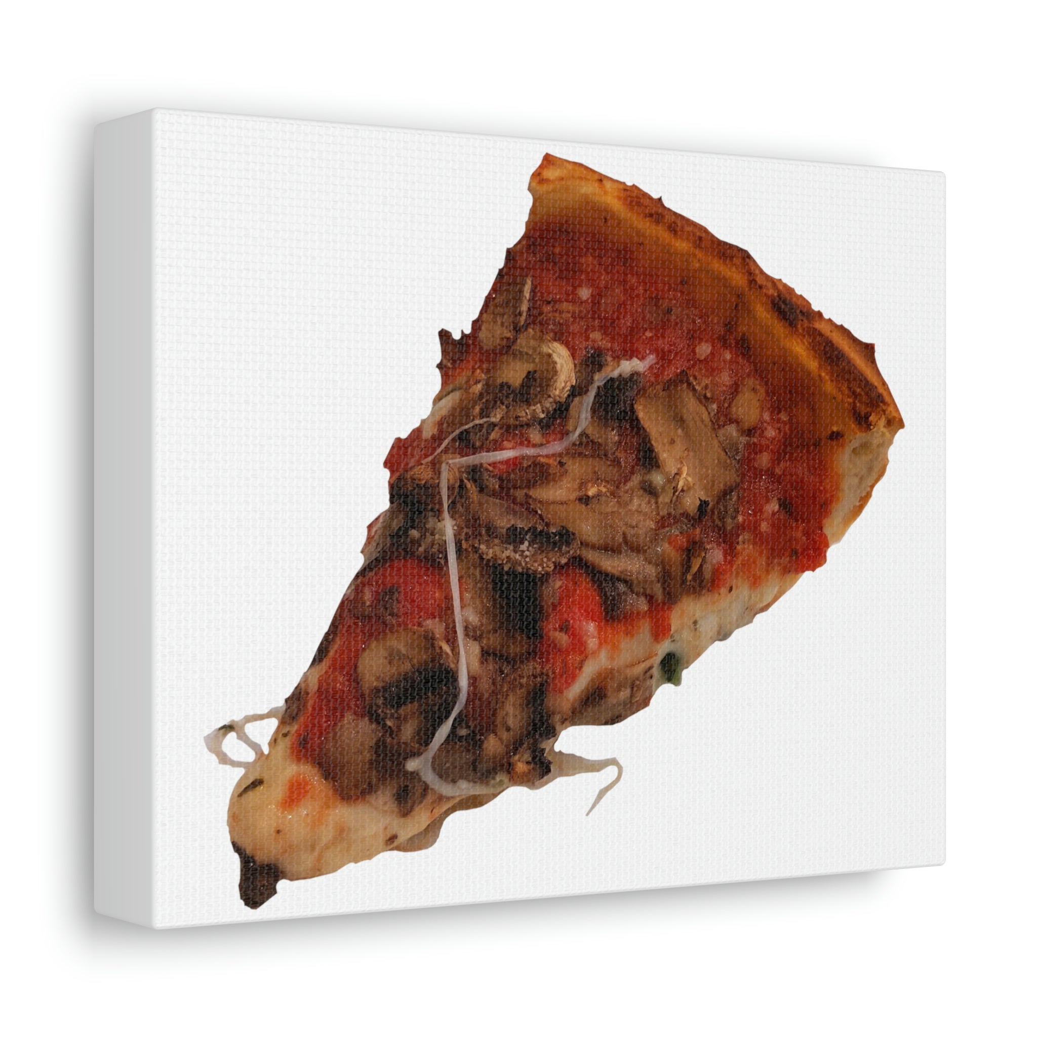 A vibrant Pizza Stretched Canvas artwork featuring a delicious pizza design, elegantly stretched over a sturdy wooden frame, perfect for indoor decoration.