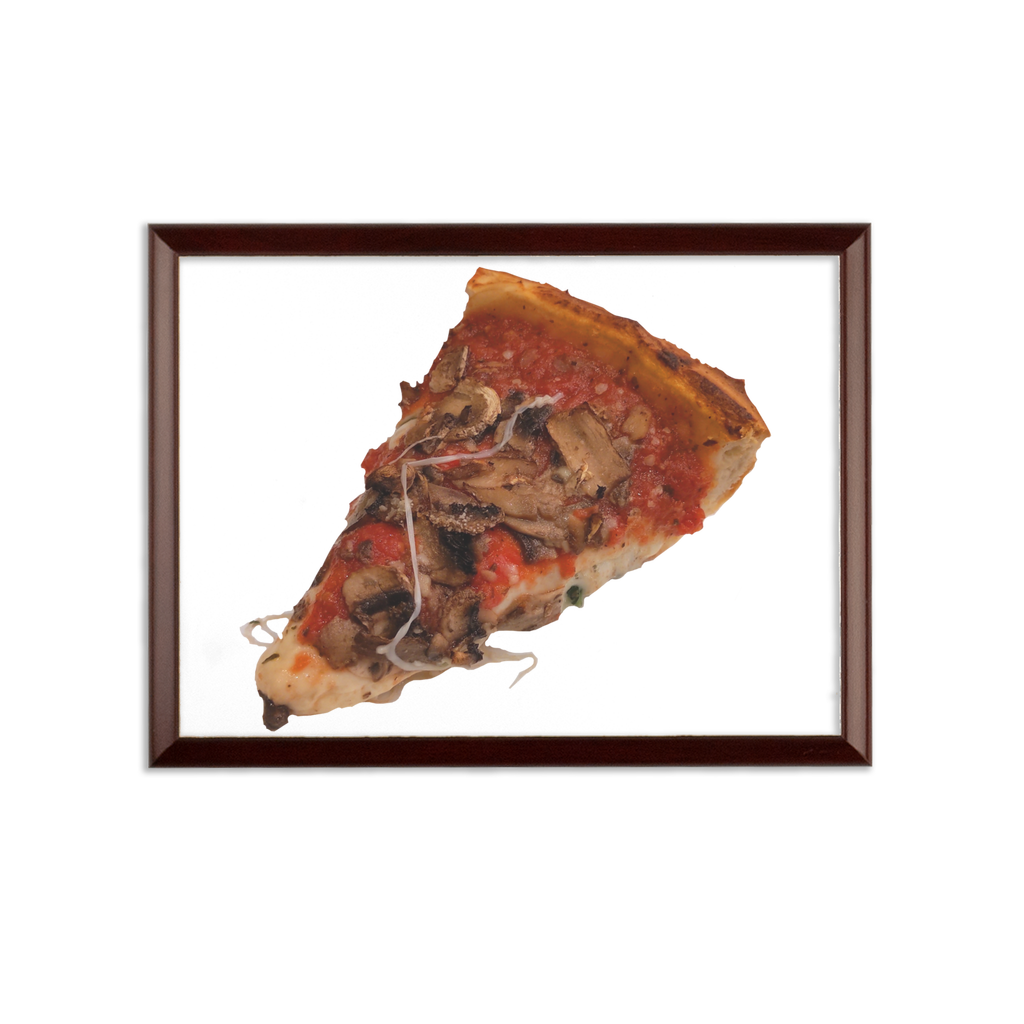 Pizza Sublimation Wall Plaque with brown wooden frame and white printable surface, showcasing customizable design options.