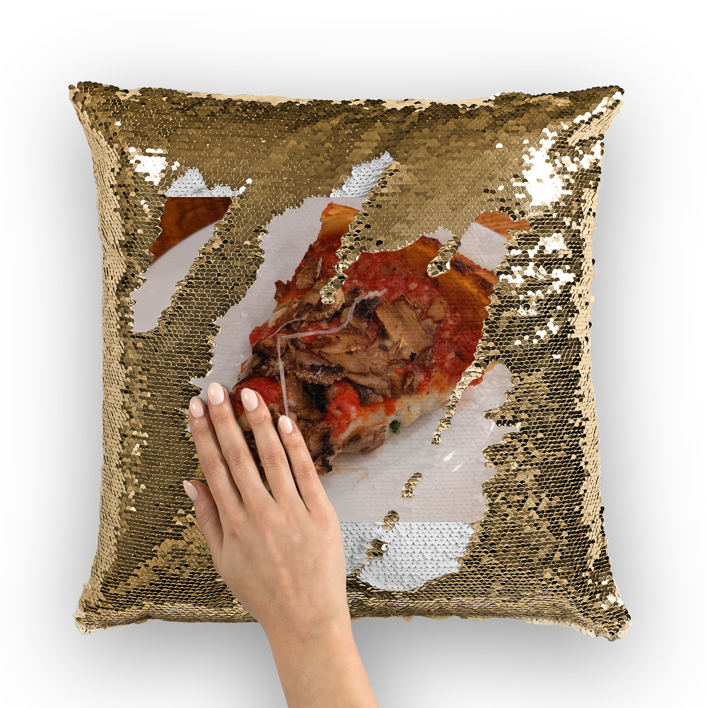 PizzaonPlate Sequin Cushion Cover featuring a colorful mermaid design that changes with touch, made of polyester and sequins.