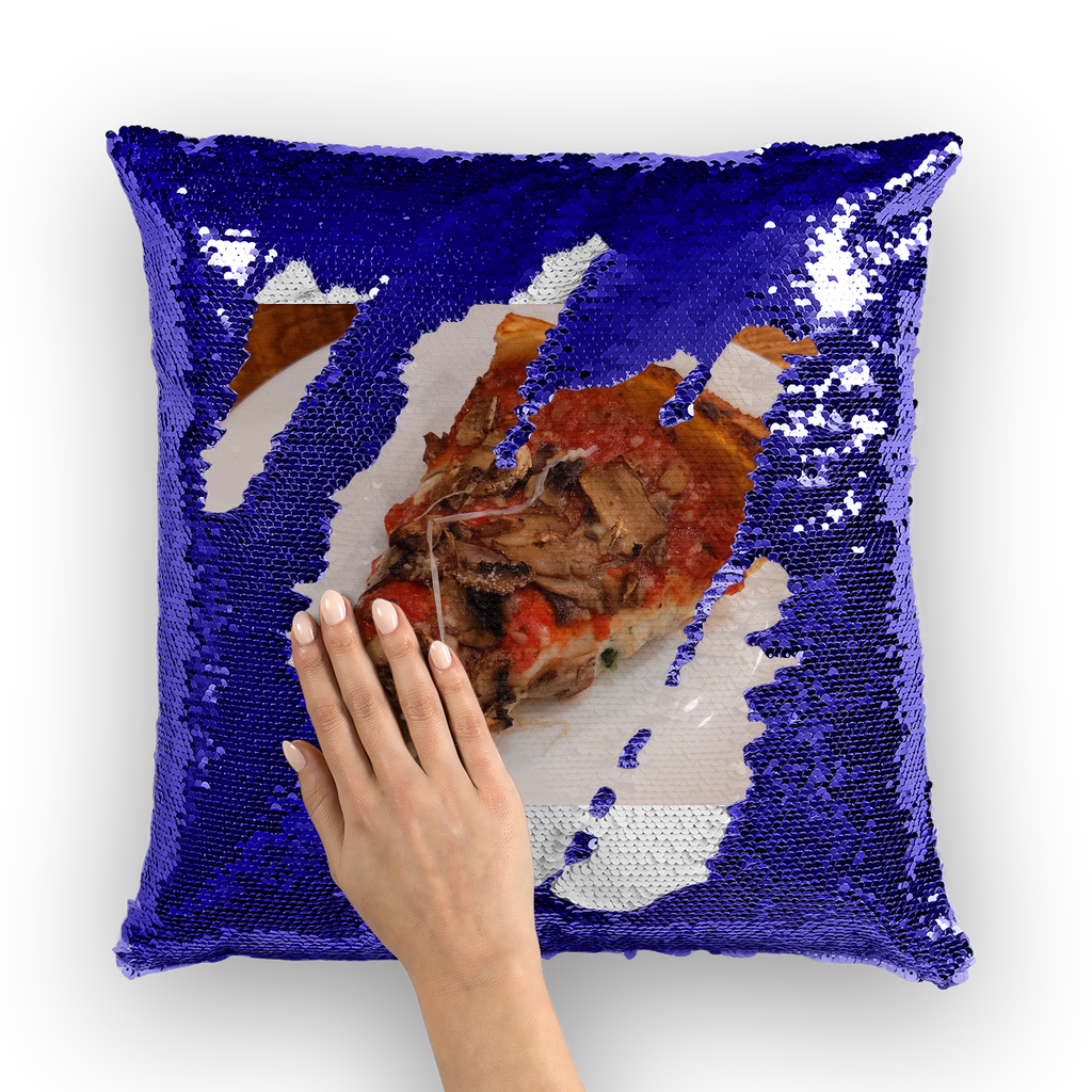 PizzaonPlate Sequin Cushion Cover featuring a colorful mermaid design that changes with touch, made of polyester and sequins.