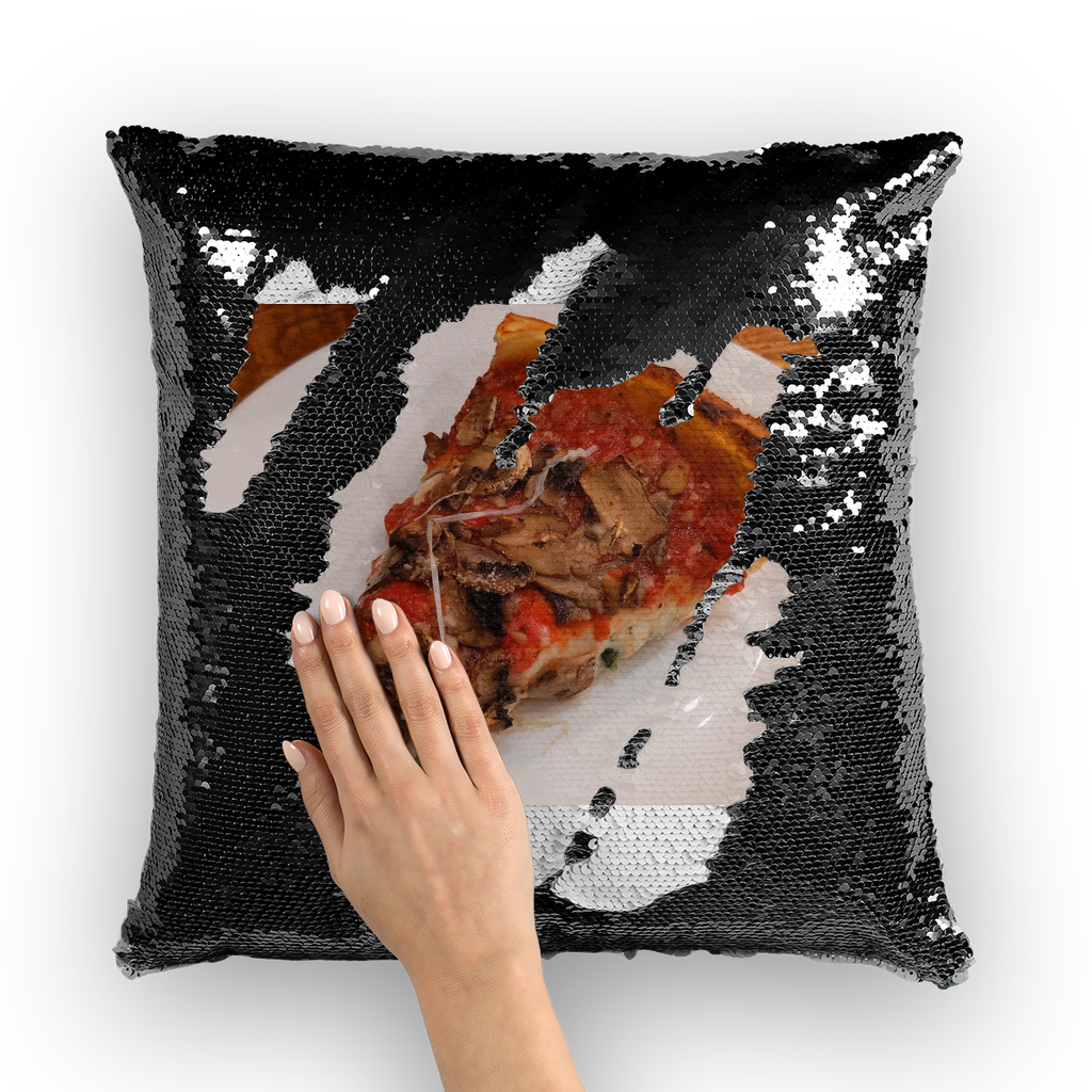 PizzaonPlate Sequin Cushion Cover featuring a colorful mermaid design that changes with touch, made of polyester and sequins.