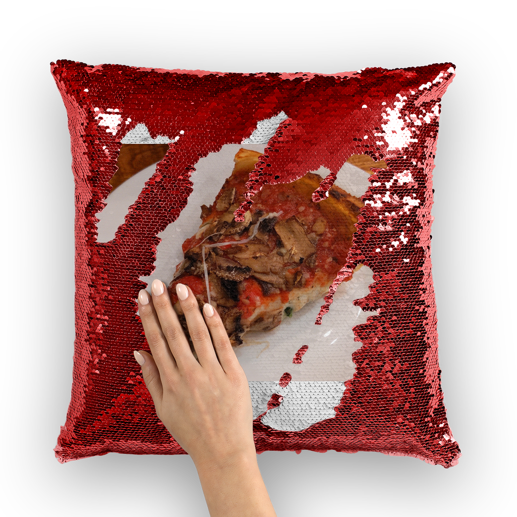 PizzaonPlate Sequin Cushion Cover featuring a colorful mermaid design that changes with touch, made of polyester and sequins.