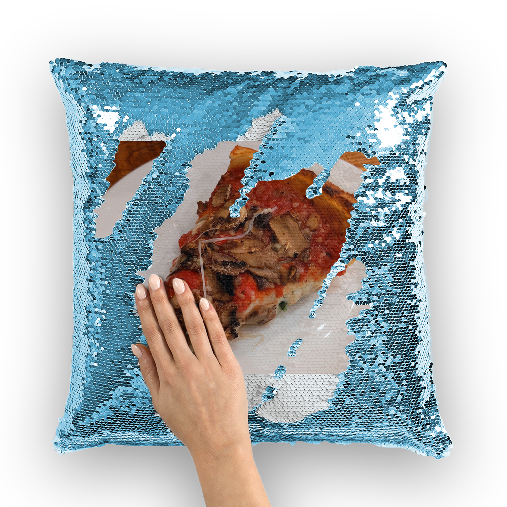 PizzaonPlate Sequin Cushion Cover featuring a colorful mermaid design that changes with touch, made of polyester and sequins.