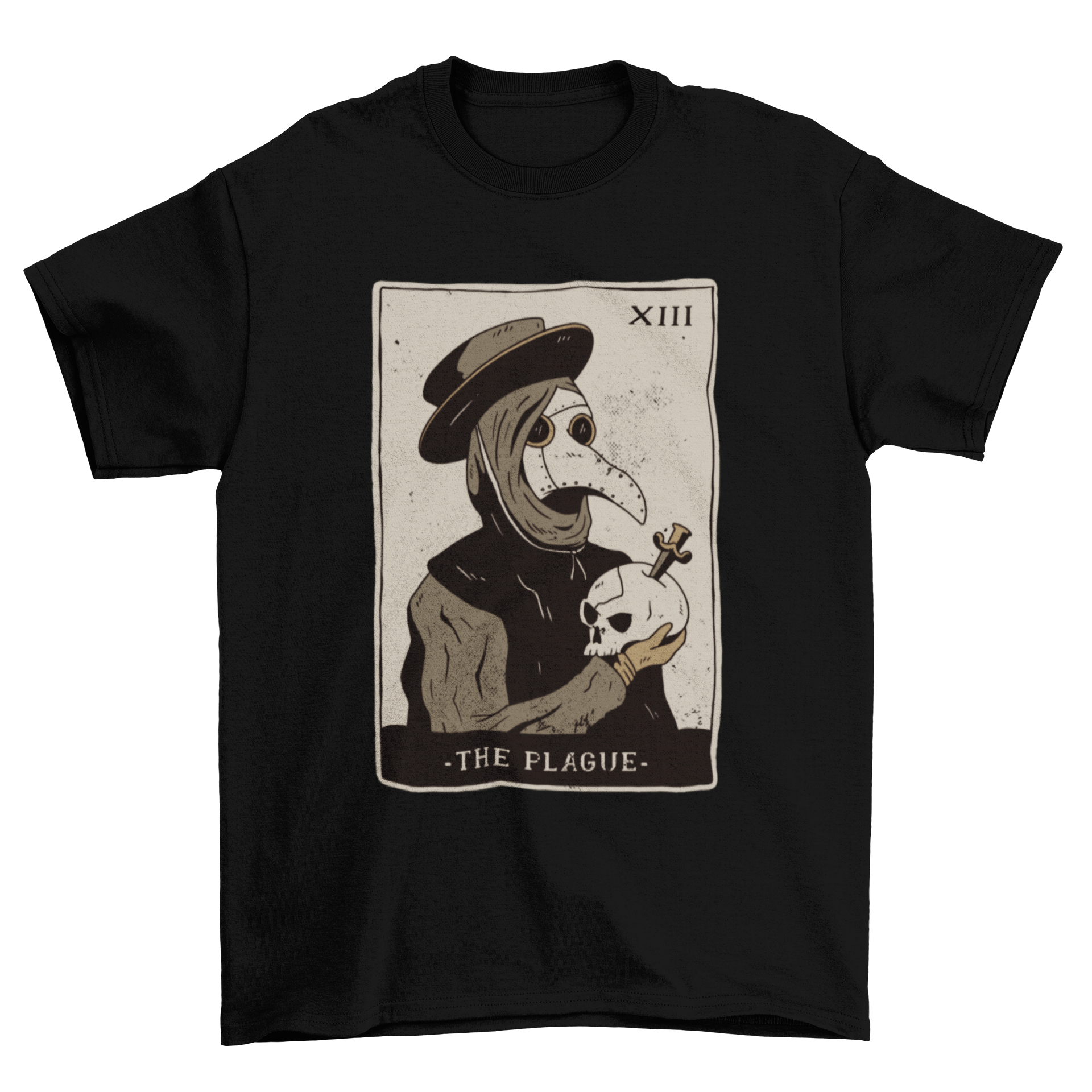 Plague Doctor Tarot T-shirt featuring a detailed tarot card design with a Plague Doctor illustration.