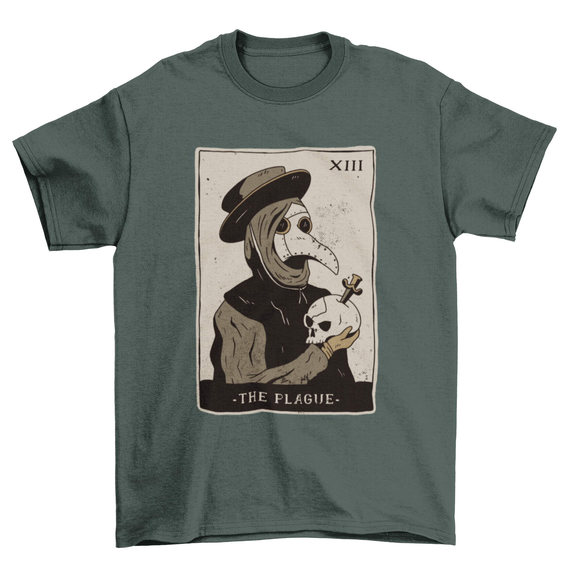 Plague Doctor Tarot T-shirt featuring a detailed tarot card design with a Plague Doctor illustration.