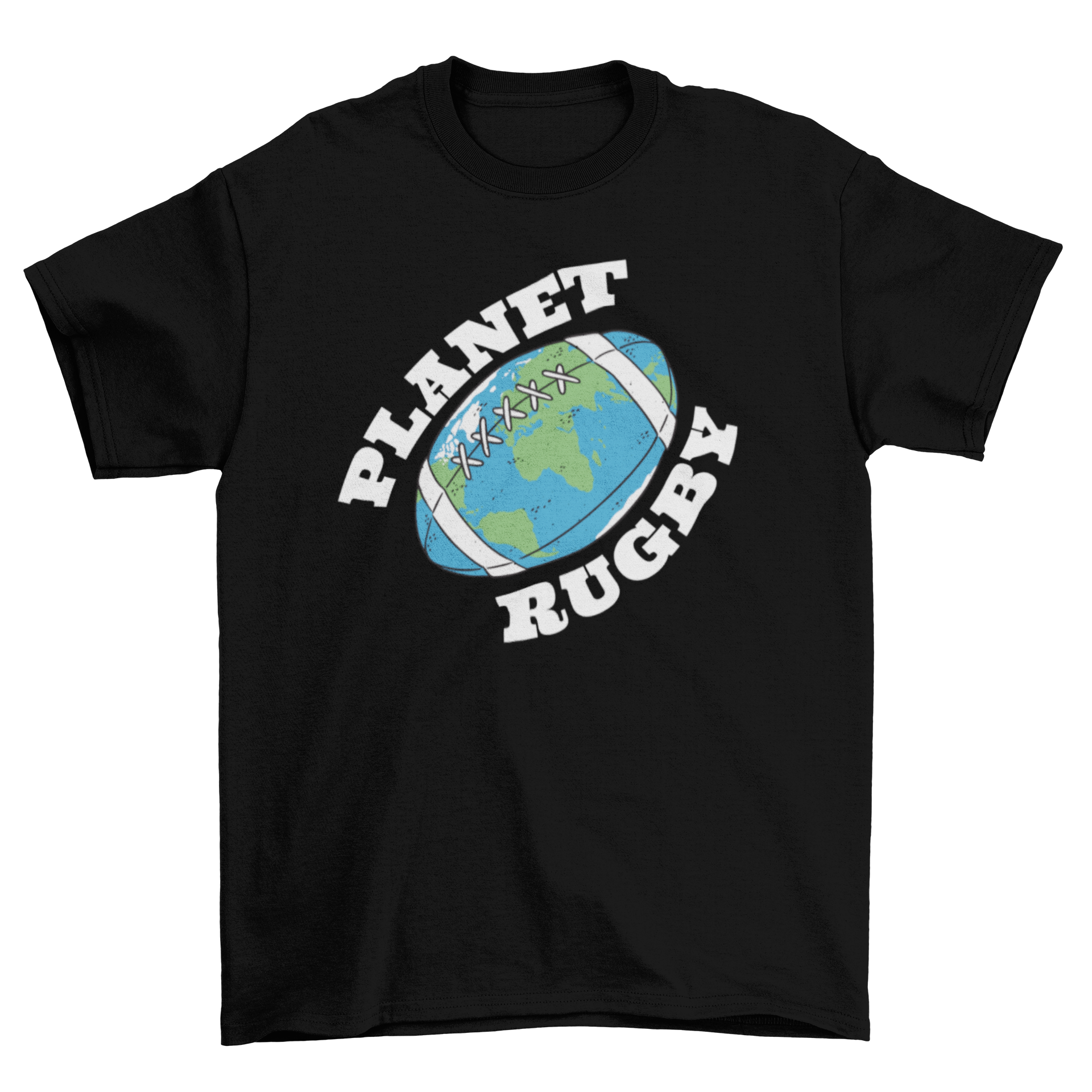 Planet Rugby T-shirt featuring a rugby ball design and the quote 'Planet Rugby'.