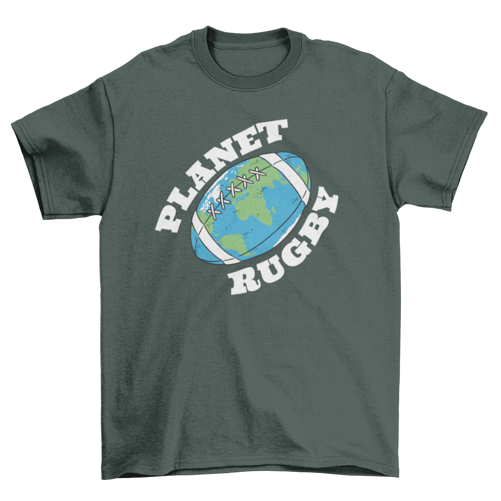 Planet Rugby T-shirt featuring a rugby ball design and the quote 'Planet Rugby'.