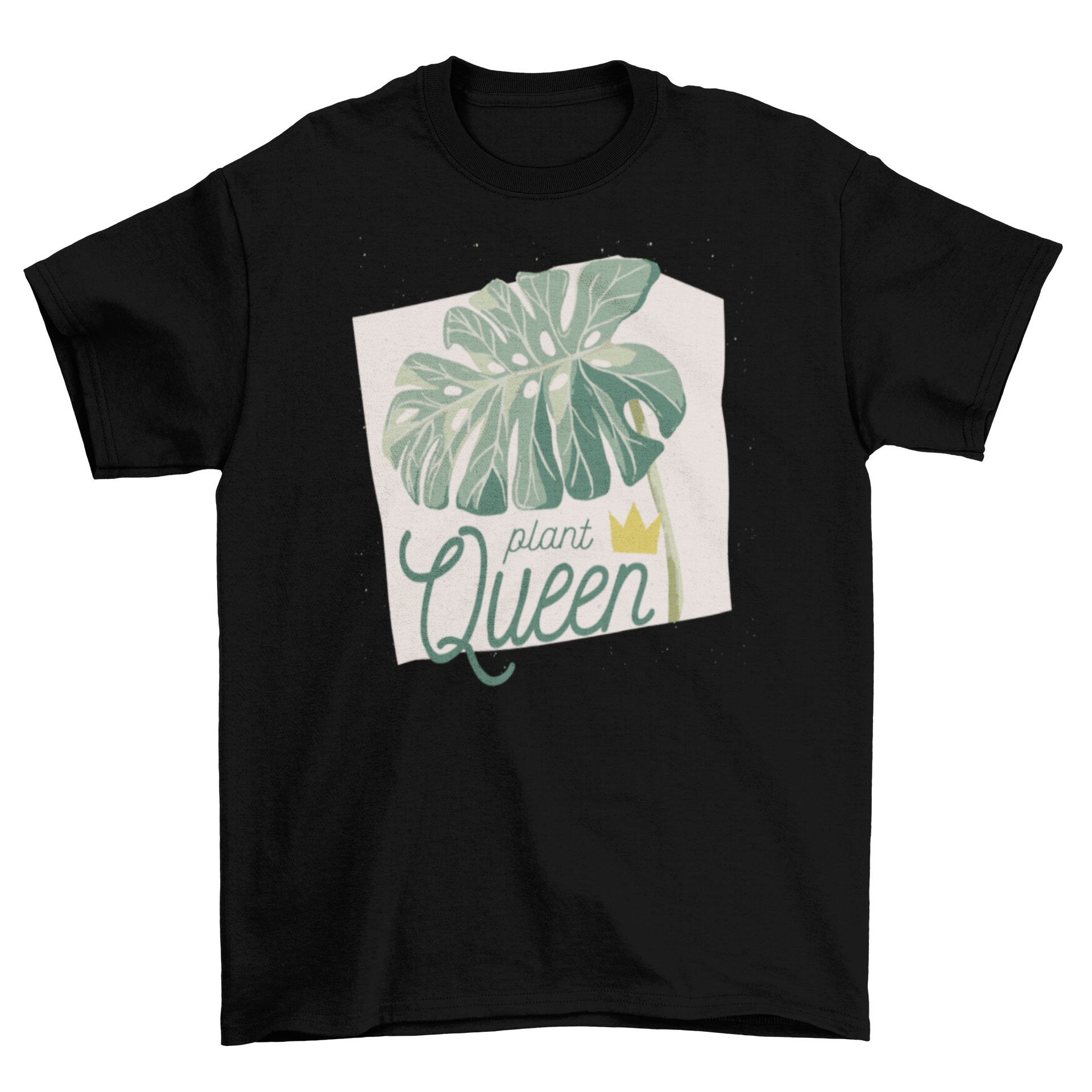 A stylish Plant Queen t-shirt featuring a leaf design and the caption 'Plant Queen', perfect for plant lovers.