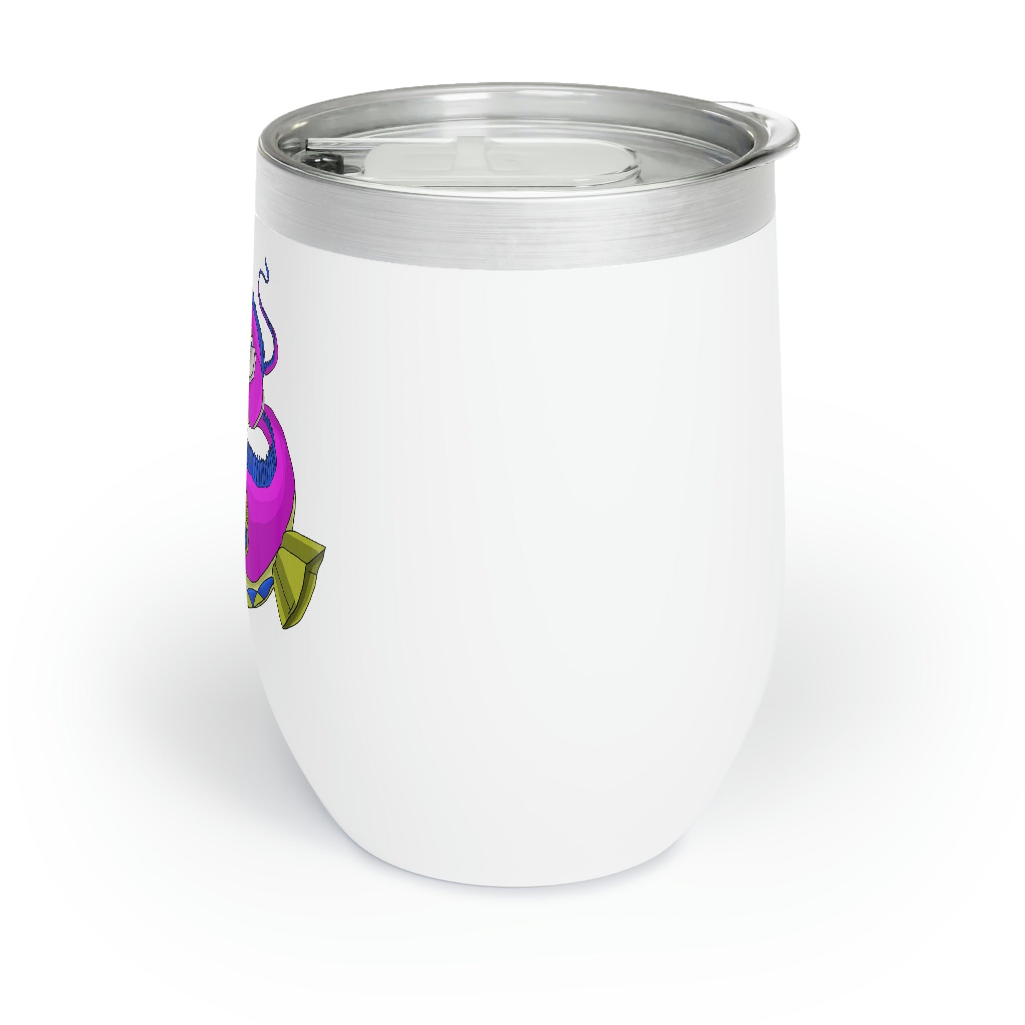 Platipus Chill Wine Tumbler in stainless steel with a sleek design, showcasing its double-insulated walls and customizable features.