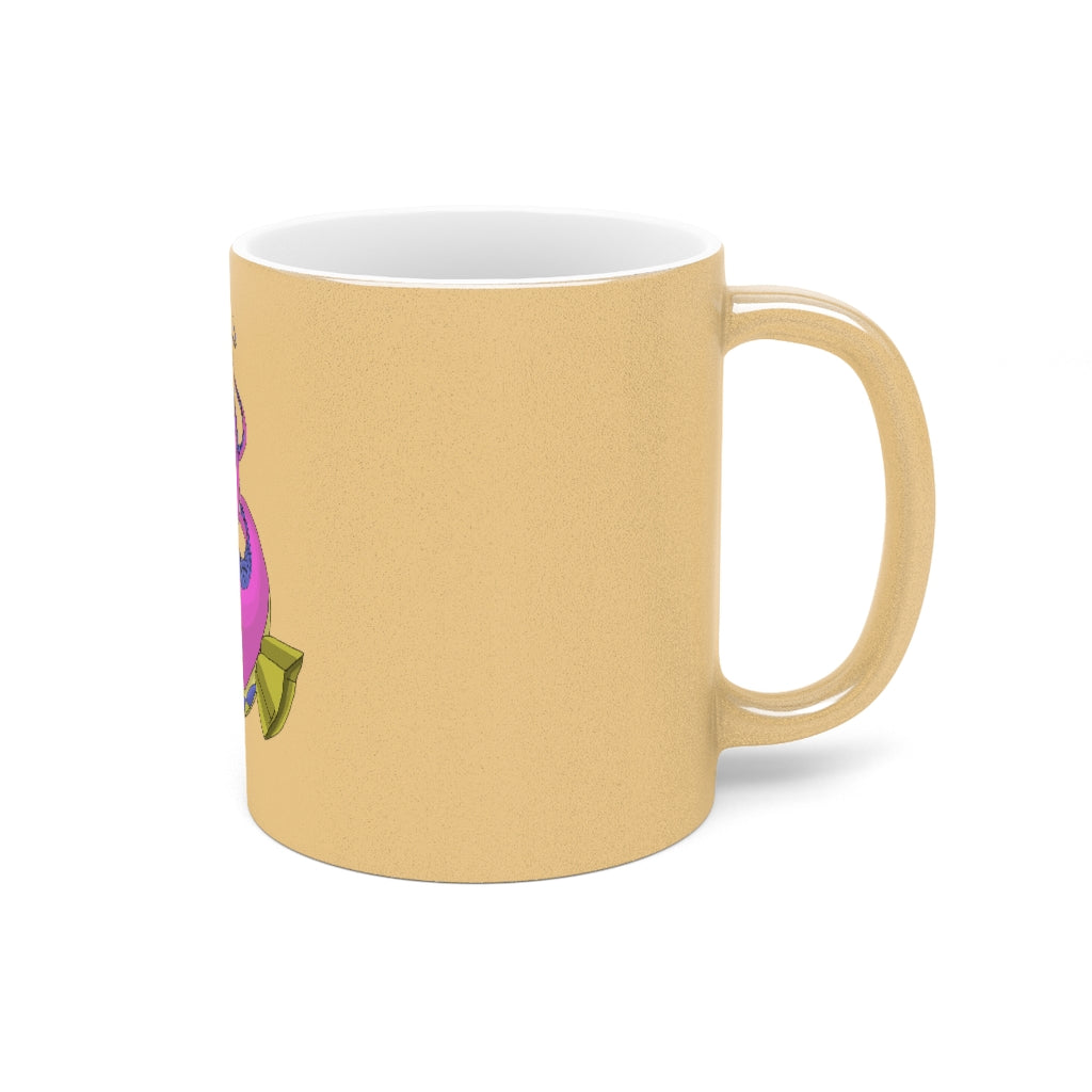 Platipus Metallic Mug in Silver and Gold, showcasing a sleek design with customizable sides and a comfortable C-handle.