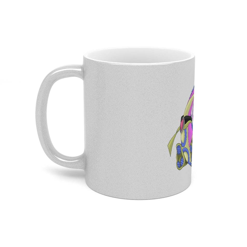 Platipus Metallic Mug in Silver and Gold, showcasing a sleek design with customizable sides and a comfortable C-handle.