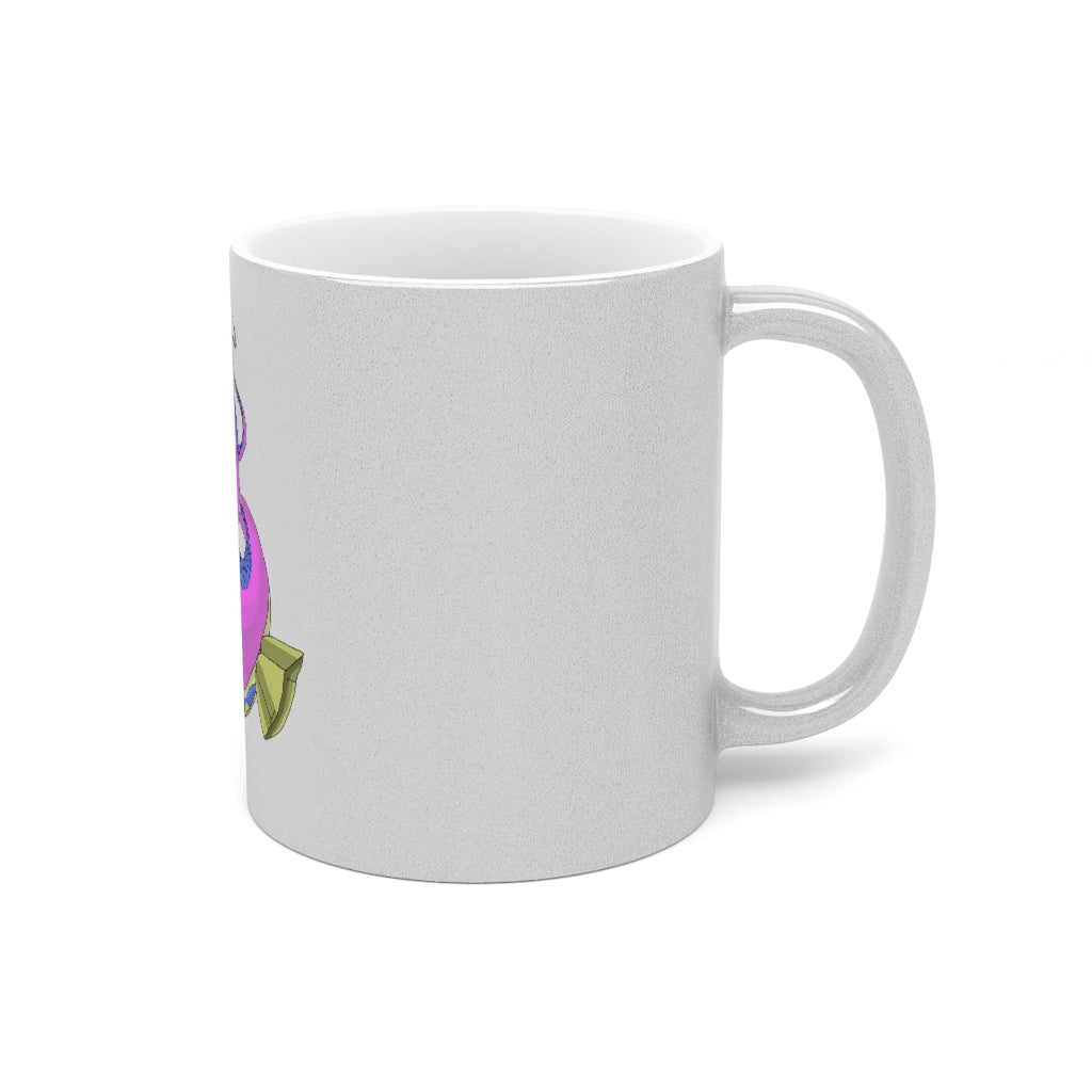 Platipus Metallic Mug in Silver and Gold, showcasing a sleek design with customizable sides and a comfortable C-handle.