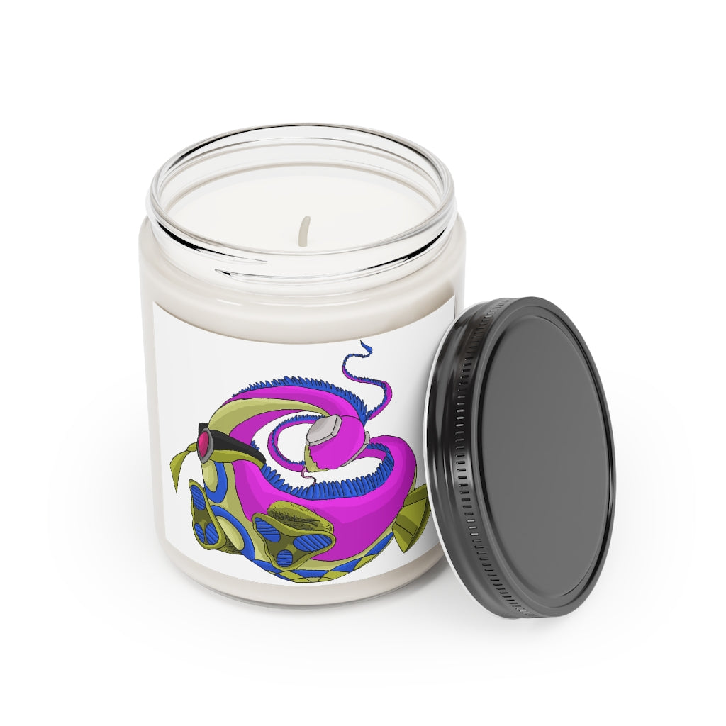 Platipus Scented Candle in a glass container, featuring a permanent adhesive label, available in Cinnamon Stick and Vanilla fragrances.