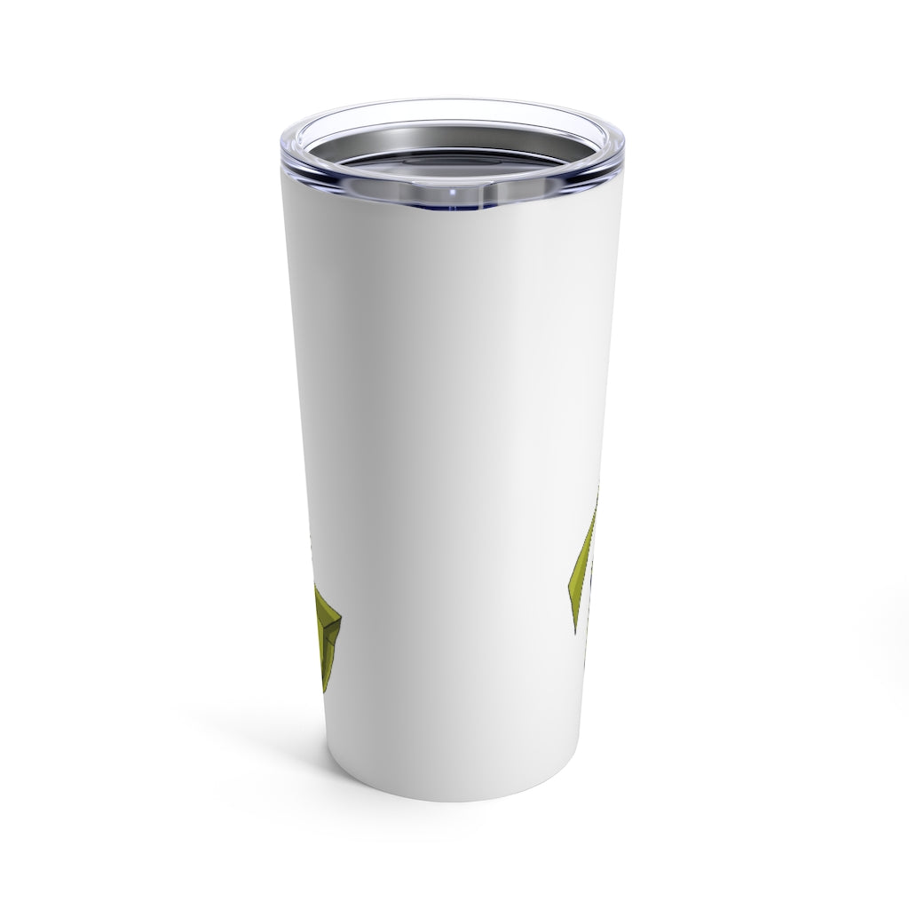 Platipus Tumbler 20oz in stainless steel with a see-thru plastic lid, showcasing its sleek design and rounded corners.