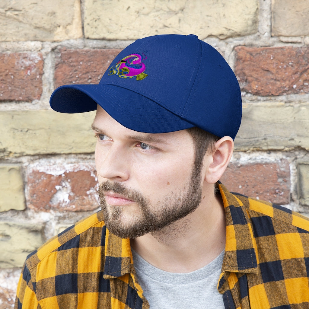 Platipus Unisex Twill Hat in classic design, made of 100% cotton twill, featuring adjustable Velcro closure.