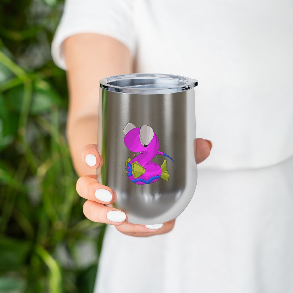 Plato 12oz Insulated Wine Tumbler in stainless steel with a clear plastic lid, showcasing its sleek design and double-wall insulation.