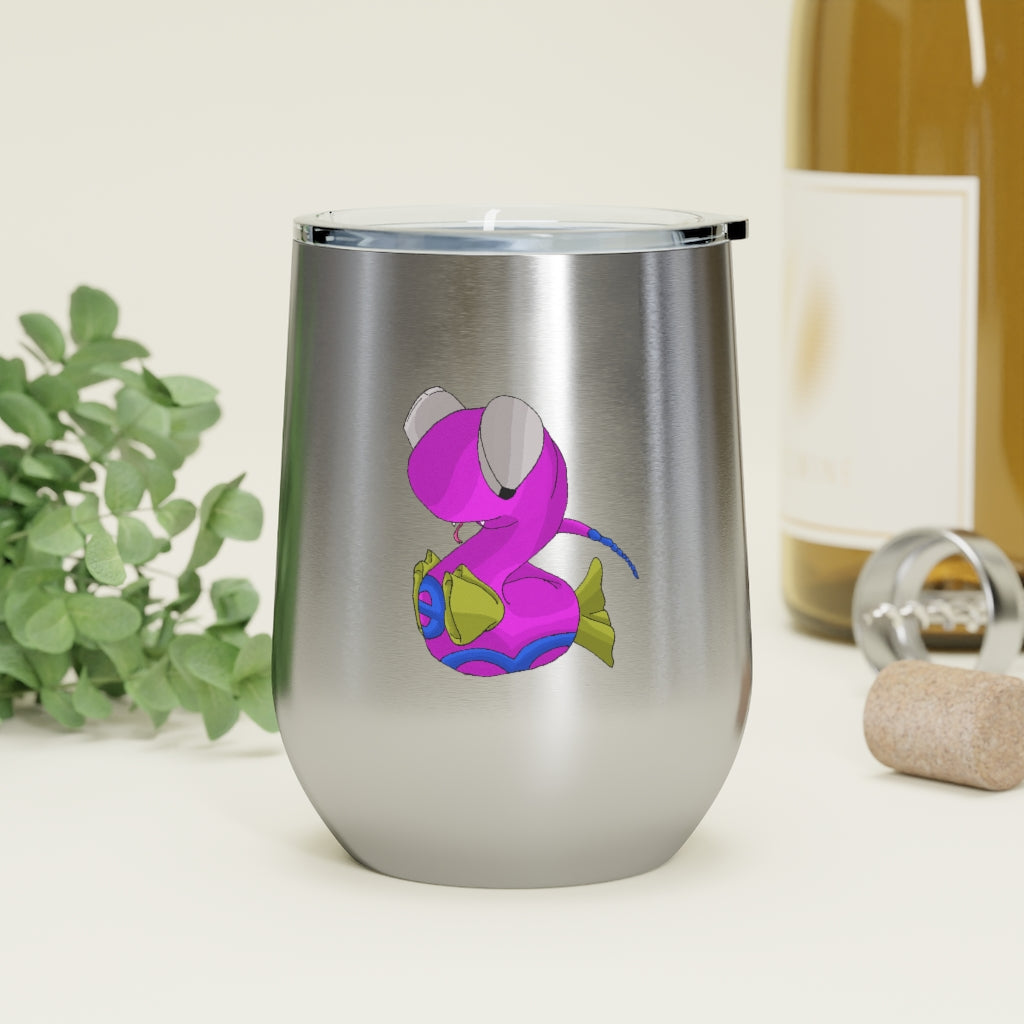 Plato 12oz Insulated Wine Tumbler in stainless steel with a clear plastic lid, showcasing its sleek design and double-wall insulation.