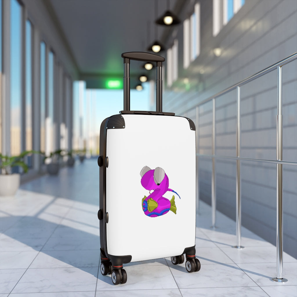 Plato Cabin Suitcase in faux leather with adjustable handle and double wheels, showcasing personalized artwork.