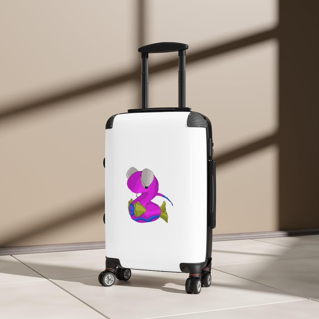 Plato Cabin Suitcase in faux leather with adjustable handle and double wheels, showcasing personalized artwork.