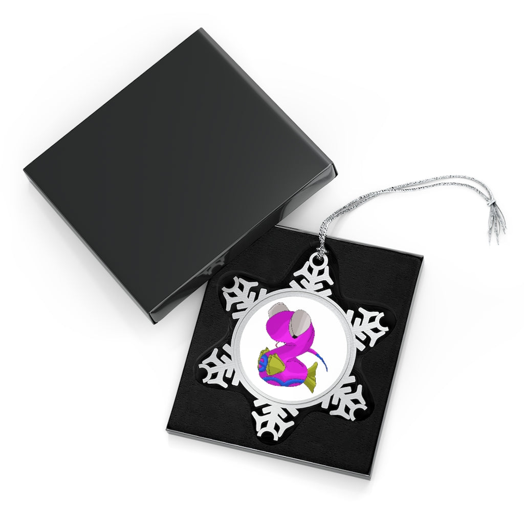 Plato Pewter Snowflake Ornament with silver-toned hanging string, showcasing intricate snowflake design.