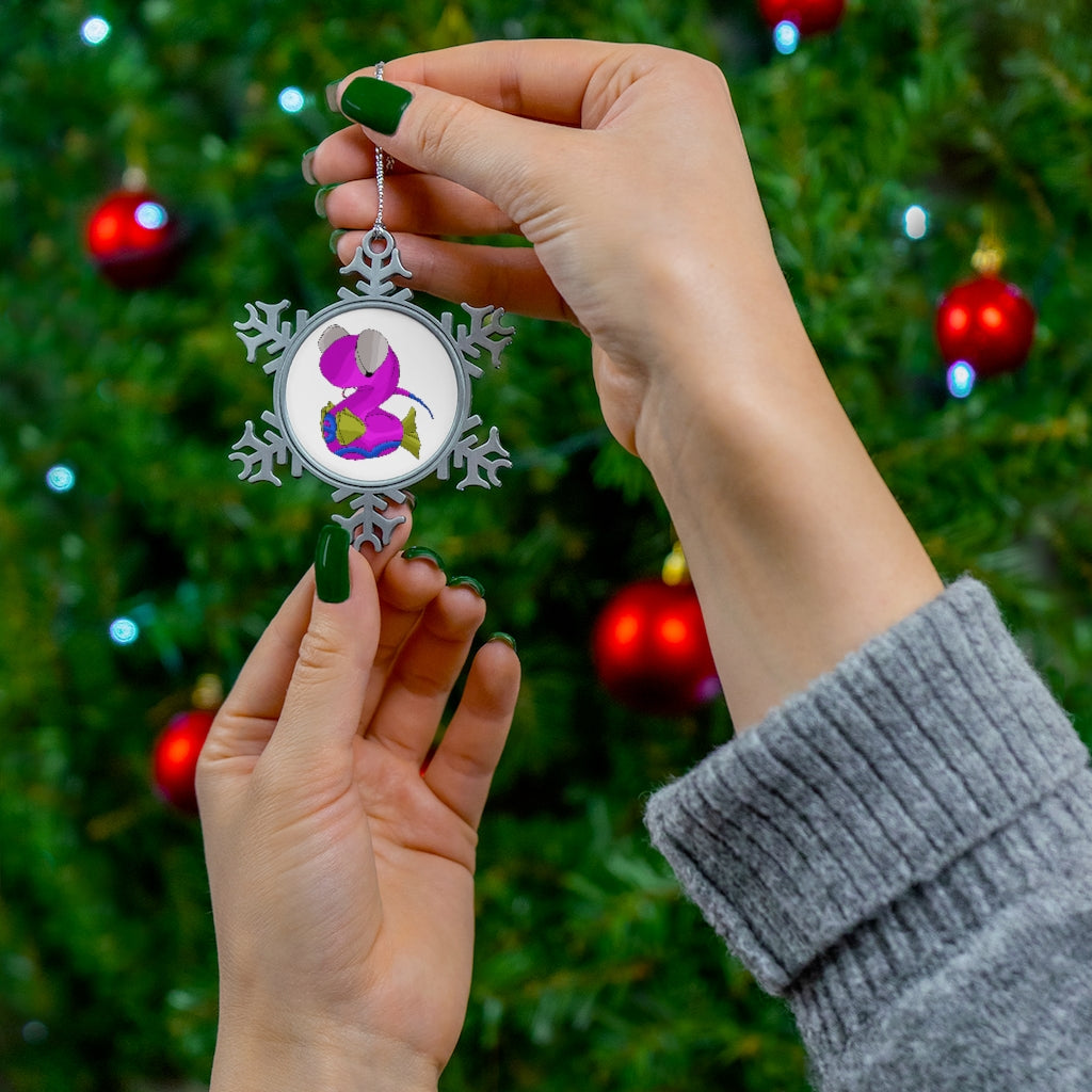 Plato Pewter Snowflake Ornament with silver-toned hanging string, showcasing intricate snowflake design.