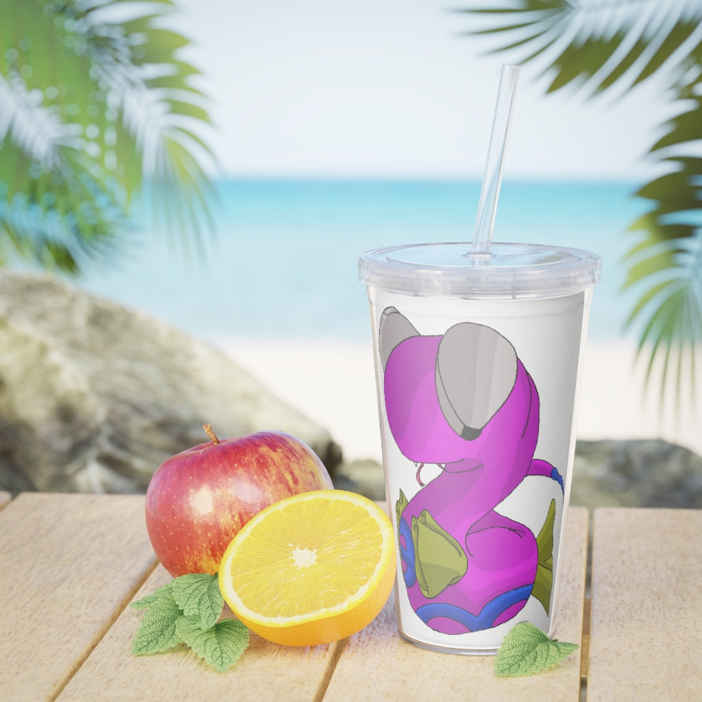 Plato Plastic Tumbler with Straw in vibrant colors, showcasing its customizable design and double wall insulation.