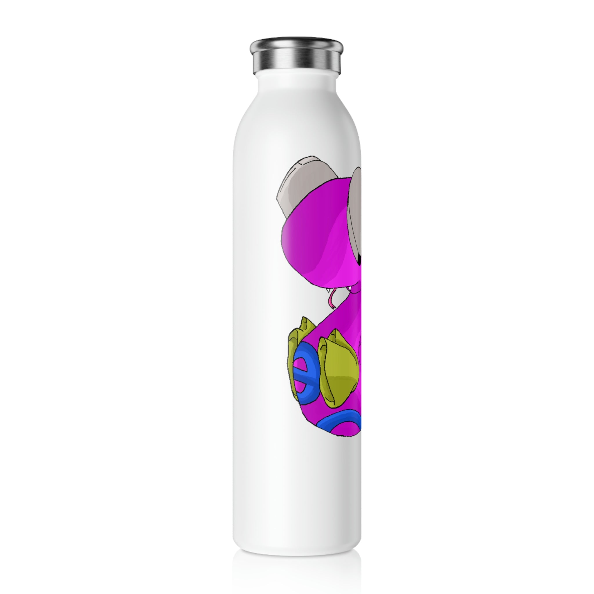 Plato Slim Water Bottle in matte finish with silver cap, showcasing personalized designs.