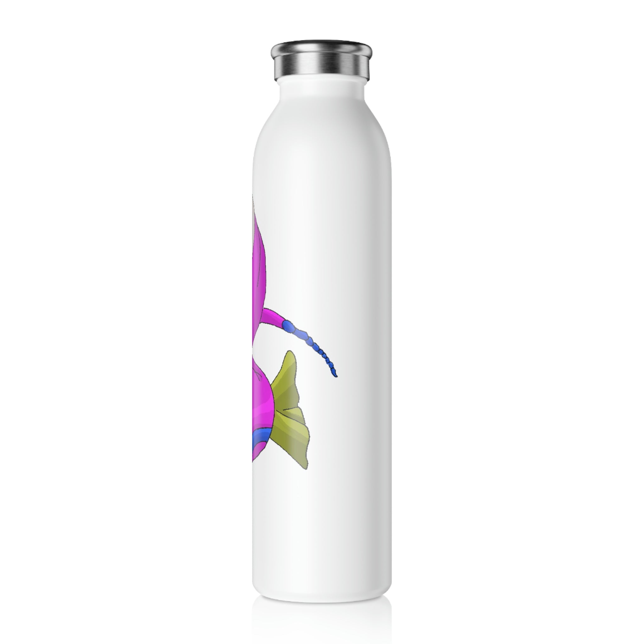 Plato Slim Water Bottle in matte finish with silver cap, showcasing personalized designs.