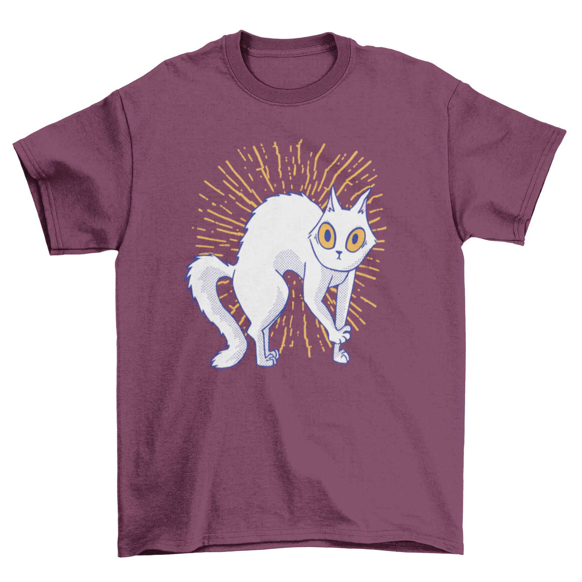 A playful cat t-shirt featuring a whimsical design of a cat doing a crab walk, perfect for cat lovers.