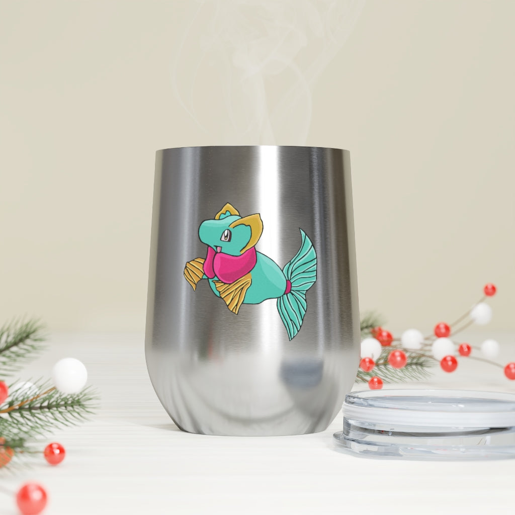 Plumo 12oz Insulated Wine Tumbler in stainless steel with a clear plastic lid, showcasing a stylish design for hot and cold beverages.