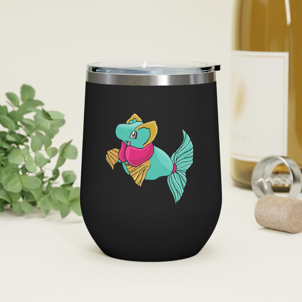 Plumo 12oz Insulated Wine Tumbler in stainless steel with a clear plastic lid, showcasing a stylish design for hot and cold beverages.