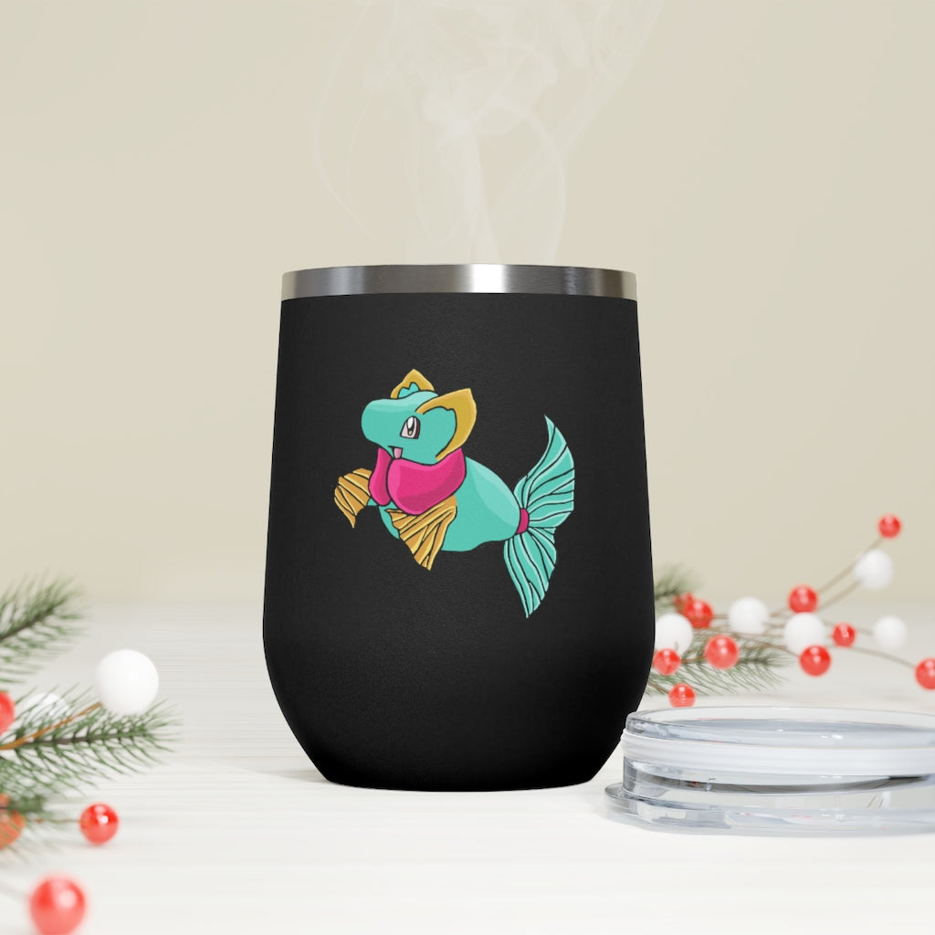 Plumo 12oz Insulated Wine Tumbler in stainless steel with a clear plastic lid, showcasing a stylish design for hot and cold beverages.